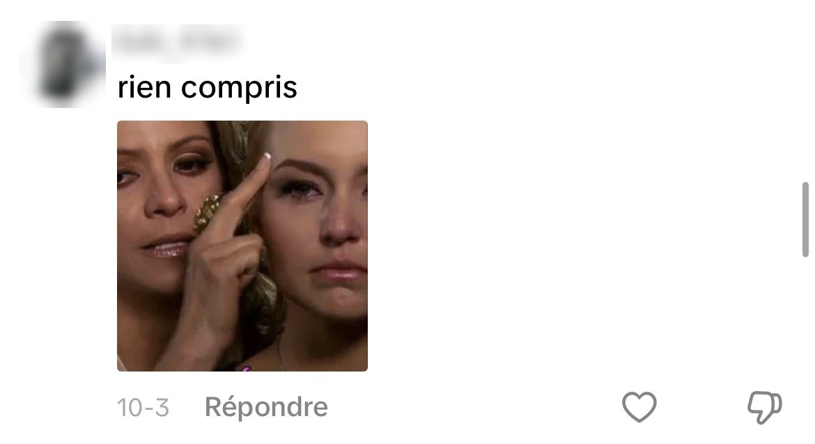 Commentaire reçu sur TikTok, pseudo flouté
