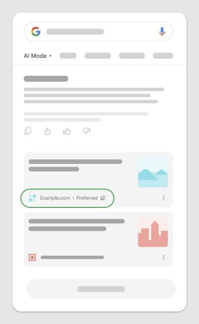 Badge Preferred dans le Mode IA de Google (illustration Google)