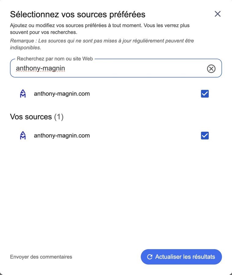 Outil Google pour sélectionner ses sources préférées
