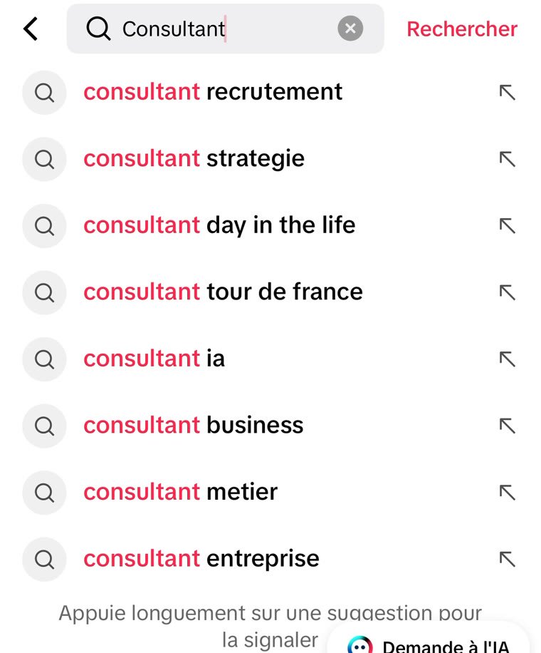 Suggestions de recherche TikTok pour « consultant »